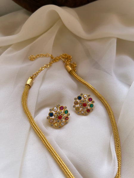 Navaratna pendant choker with studs