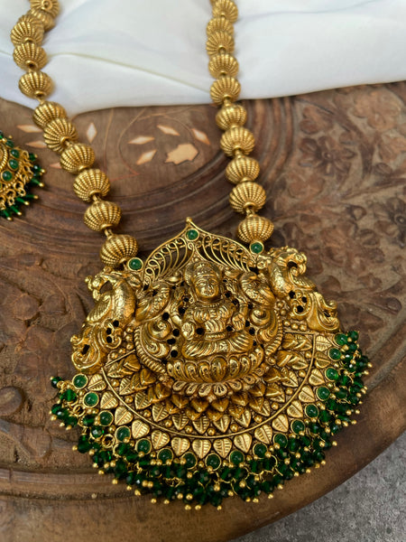 Antique temple necklace with Lakshmi jhumkas