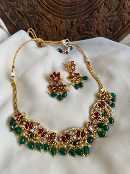 Kemp Jadau like lotus necklace with earrings