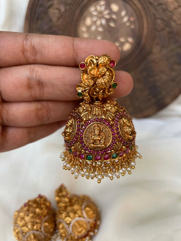 Jumbo stone Lakshmi Jhumkas with Annam studs