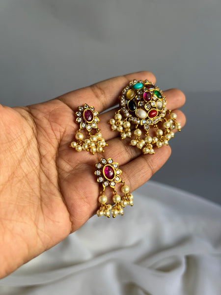 Navaratna stone pendant with studs