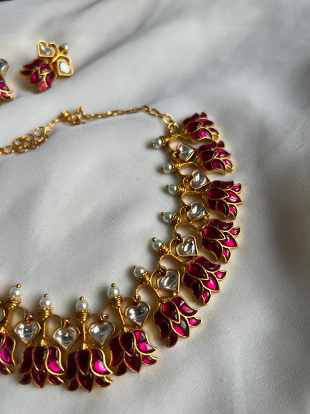 Kundan lotus necklace with studs