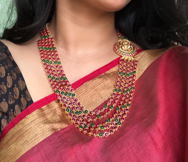 5 layer Kemp Lakshmi Haram with jhumkas