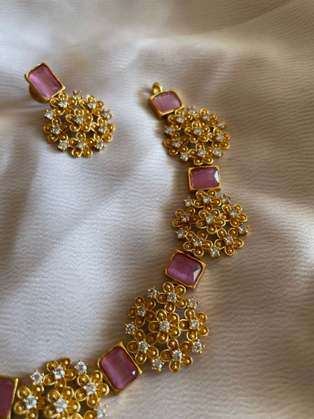 Designer stone flower choker with studs