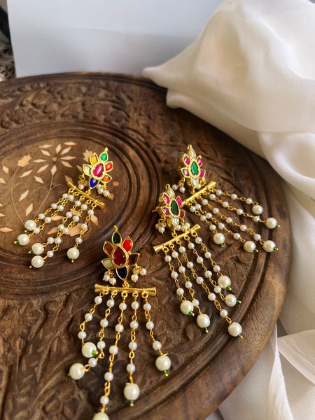 Navaratna stud Pearl danglers