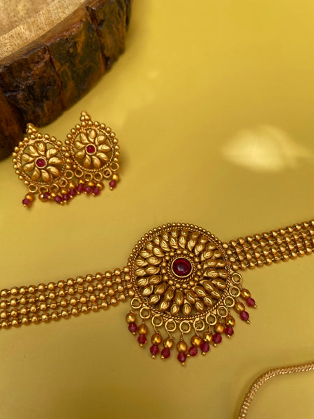 Ruby matte Chakra choker with studs