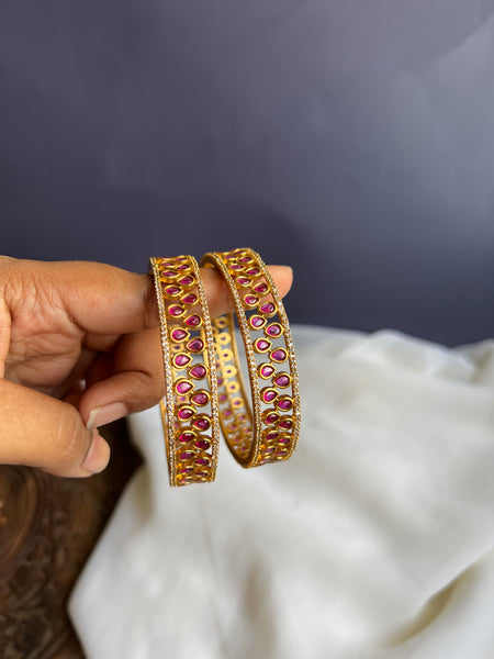 Ruby white stone bangles set of 2