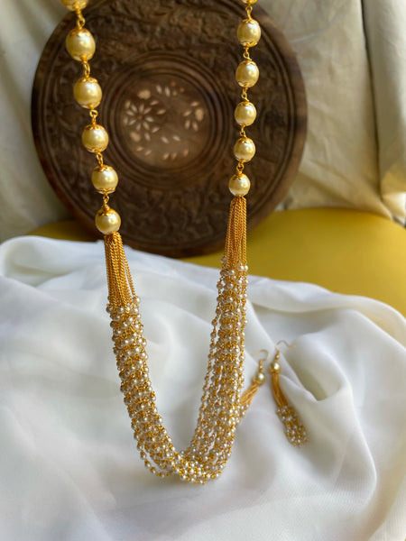 14 layer Pearl maala with earrings