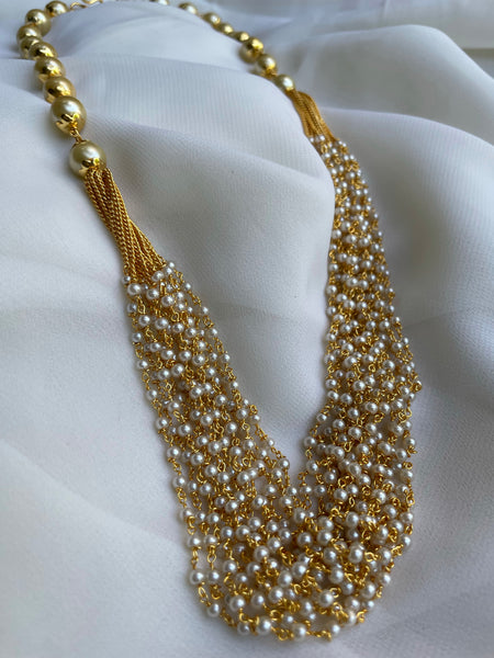 14 layer Pearl maala with earrings