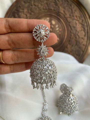 AD stone jumbo Jhumkas with tika