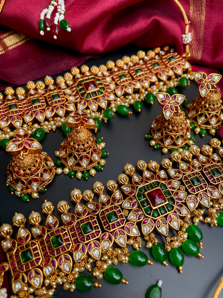 Premium jadau look alike choker with jhumkas
