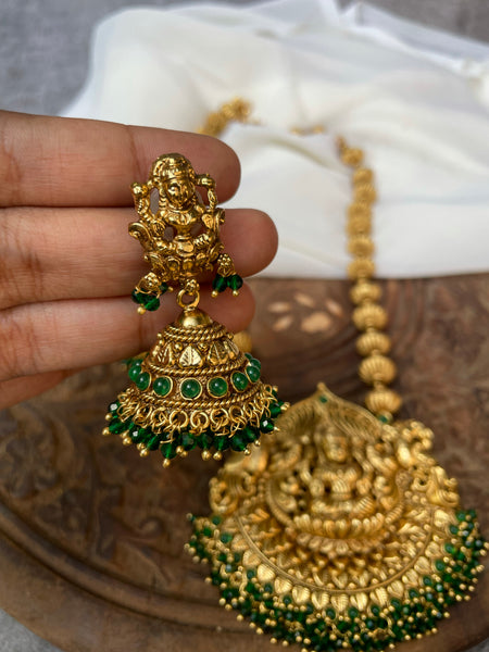 Antique temple necklace with Lakshmi jhumkas