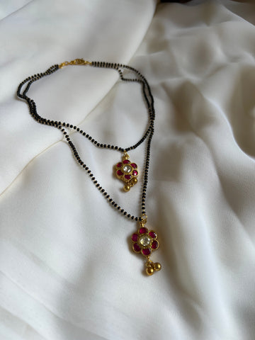 Ruby Kundan flower 2 layer mangalsutra