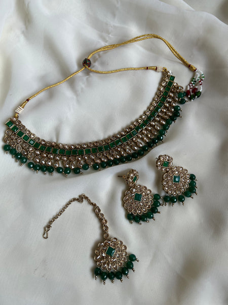 Bridal polki like necklace with earrings and tika