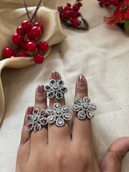 Stone flower adjustable ring