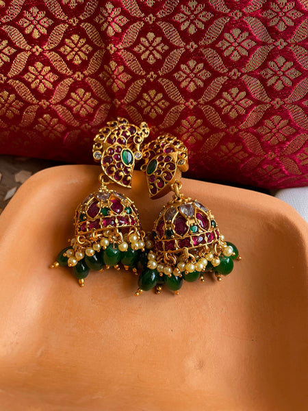 Premium Mayoora with kemp Jhumkas