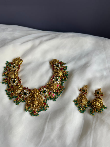 Antique Krishna peacock Kundan necklace with studs