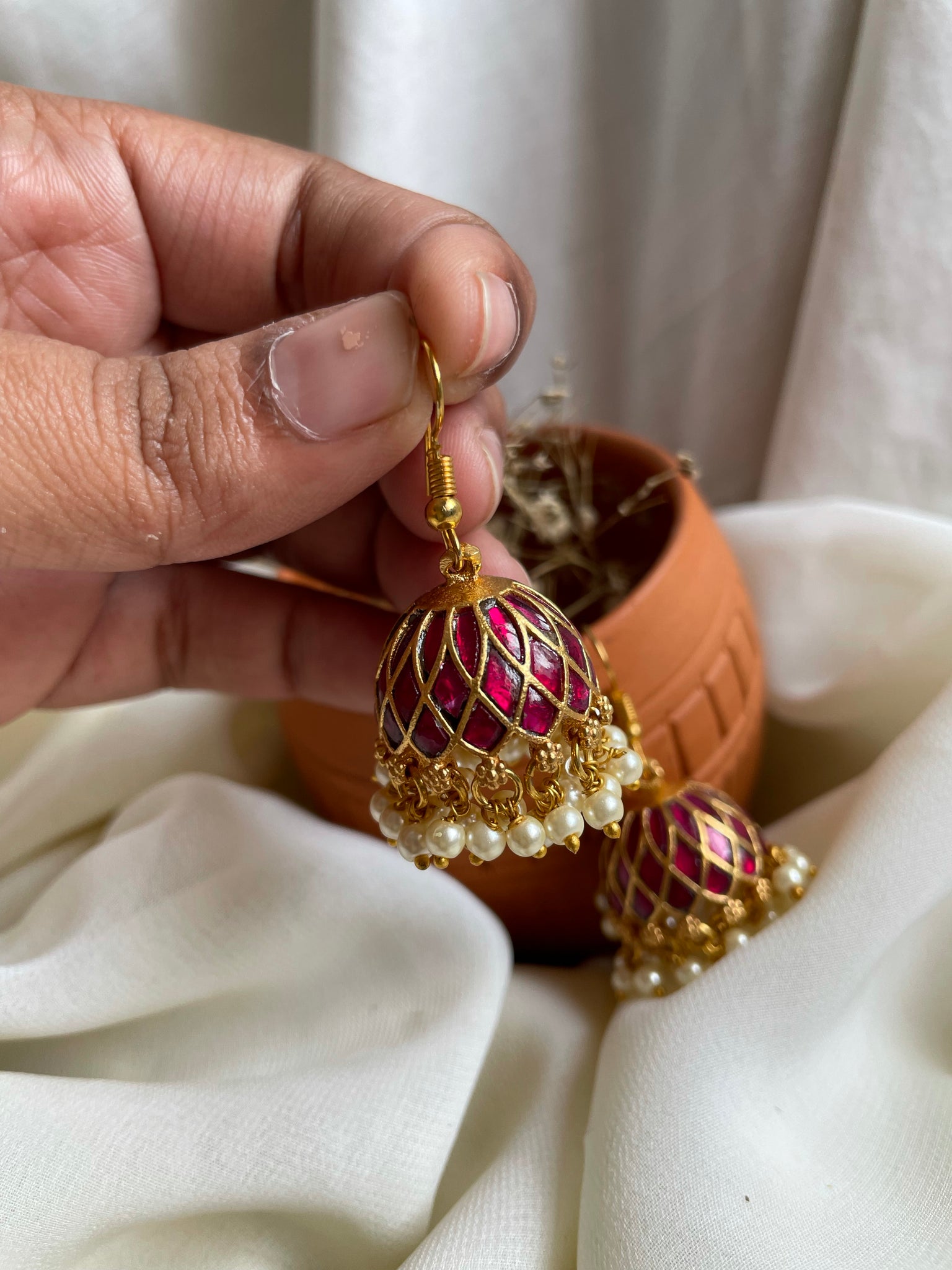 Gold ruby jhumkas deals