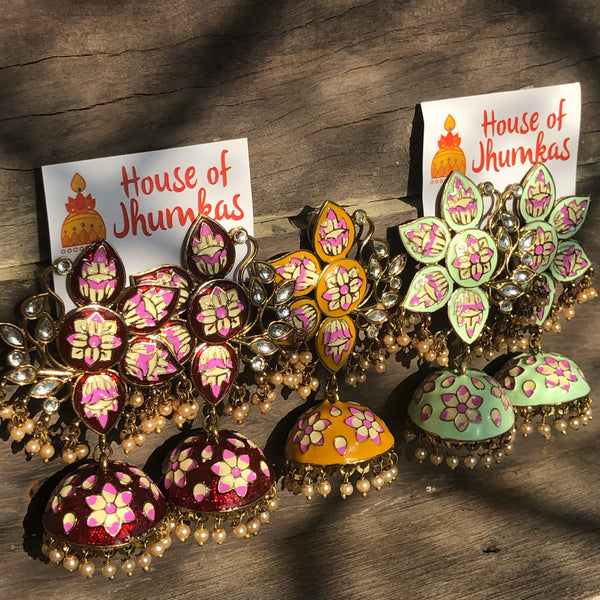 Floral stud hand painted jhumkas