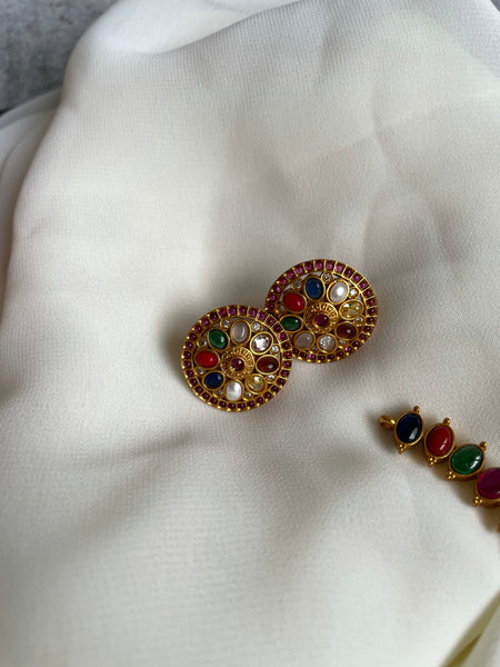 Navaratna attigai with cutwork pendant and studs