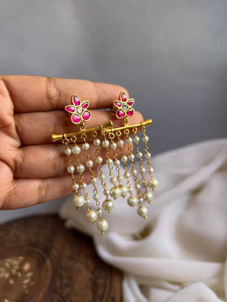 Kundan flower Pearl danglers