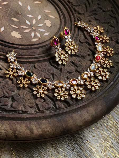 Navaratna flower drop necklace ( in 2 styles)