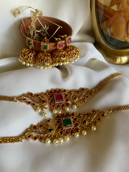 Square stone delicate choker with Jhumkas