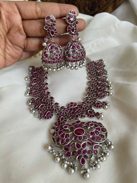 Silver polish Kemp manga necklace with Jhumkas