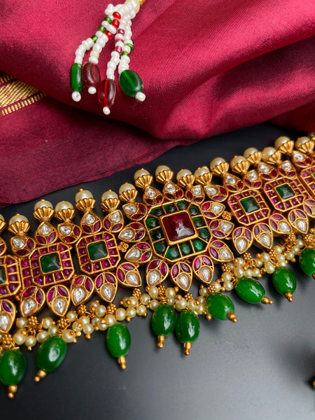 Premium jadau look alike choker with jhumkas