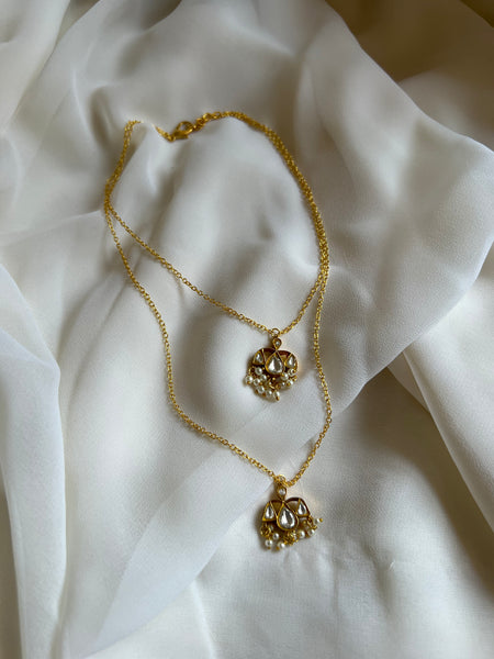 Two layer Kundan pendant delicate necklace