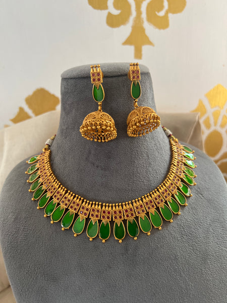 Kerala style Palaka necklace with jhumkas