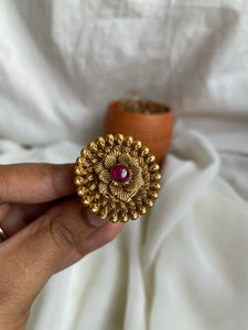 Ruby antique flower adjustable ring