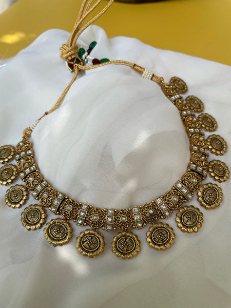 Antique Kundan necklace with Jhumkas