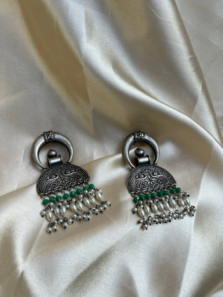 Oxidised chaand earrings with beadwork