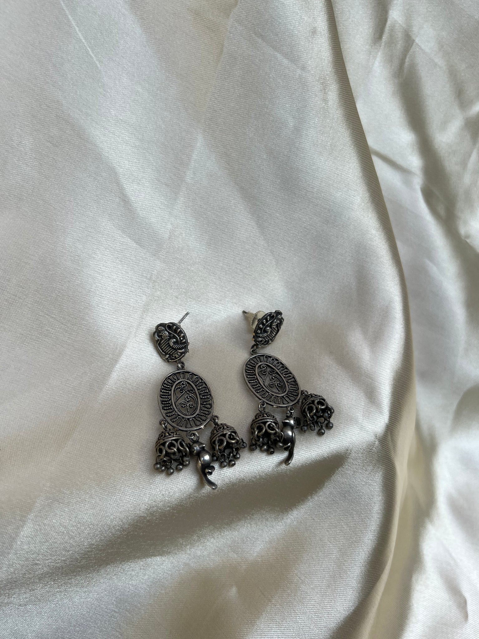 Oxidised bird Jhumka earrings