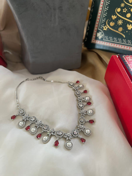 Rose polish Pearl necklace with earrings