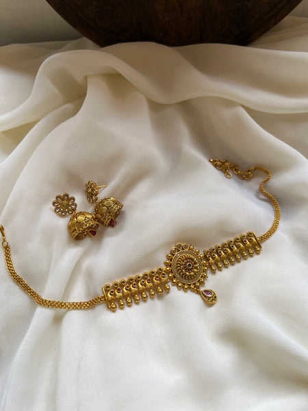 Matte chakra choker with jhumkas