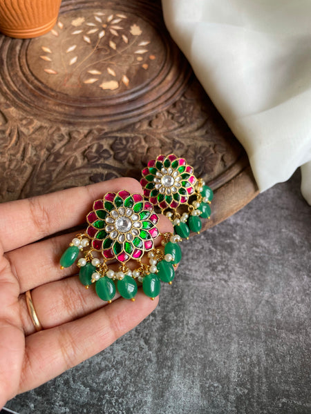 Kundan flower studs with beads