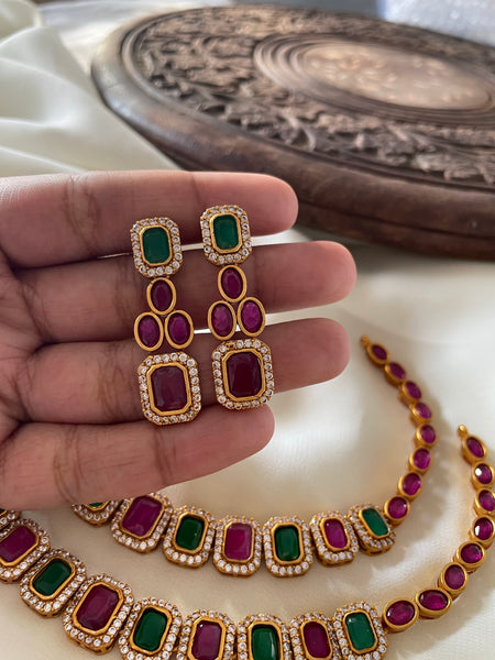 Ruby green necklace with ad stone border