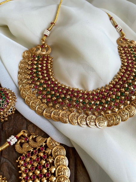 Bridal ruby coin necklace with Jhumkas