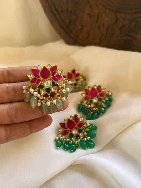 Kundan lotus studs