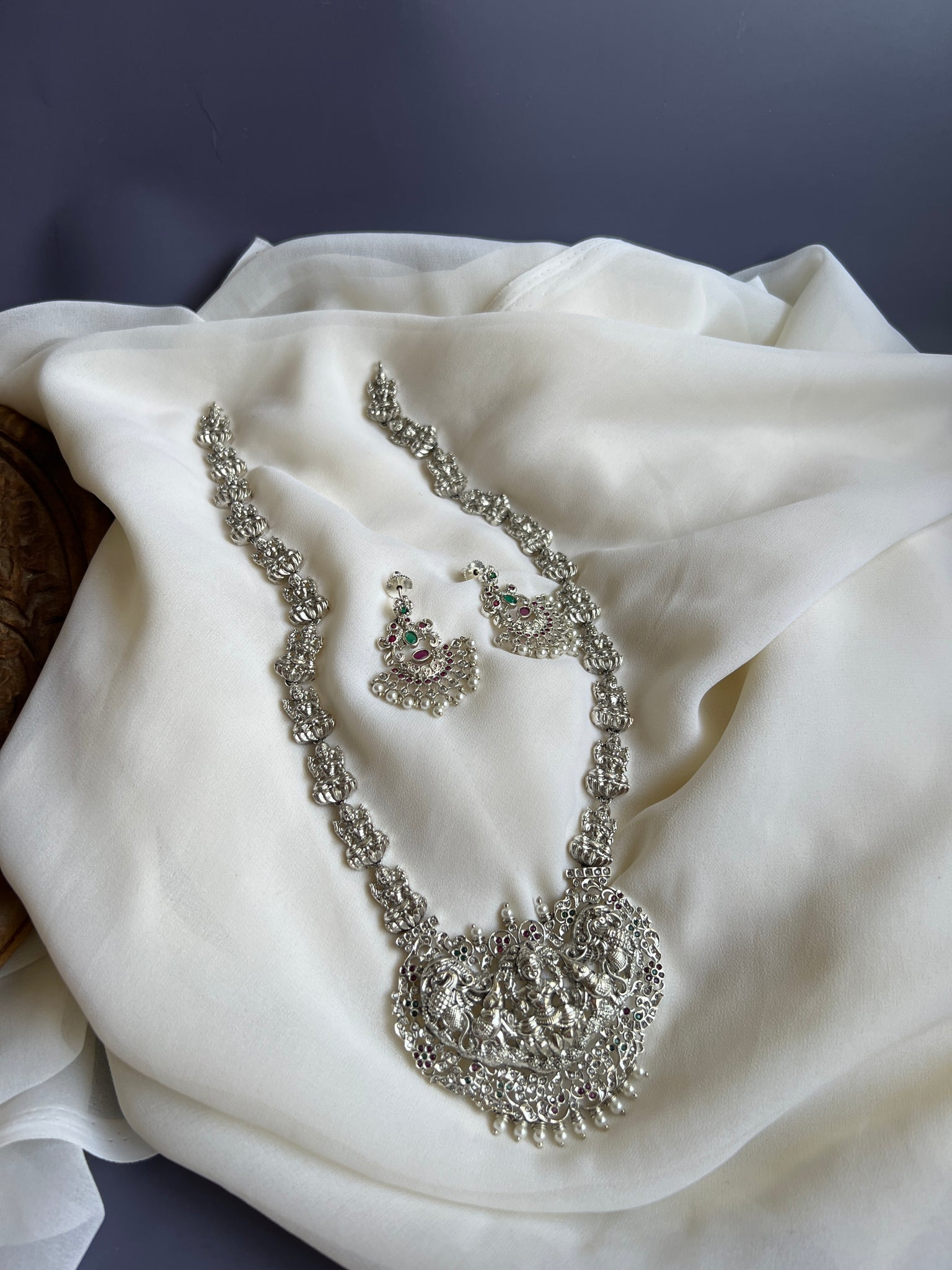 Lakshmi silver haram with earrings