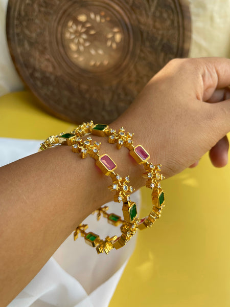 Stone flower bangles - set of 2