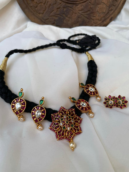 Ruby flower kemp choker with studs