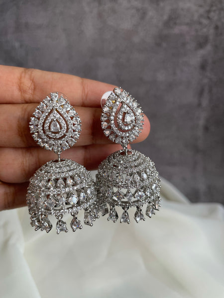 Ad stone bridal Jhumkas with tika