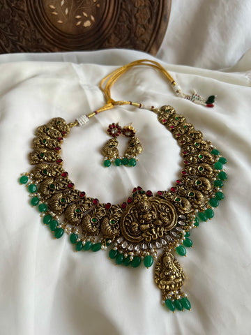 Antique polish Nagas Lakshmi necklace with earrings
