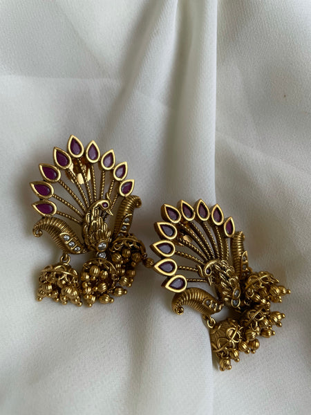 Triple peacock kemp jhumkas