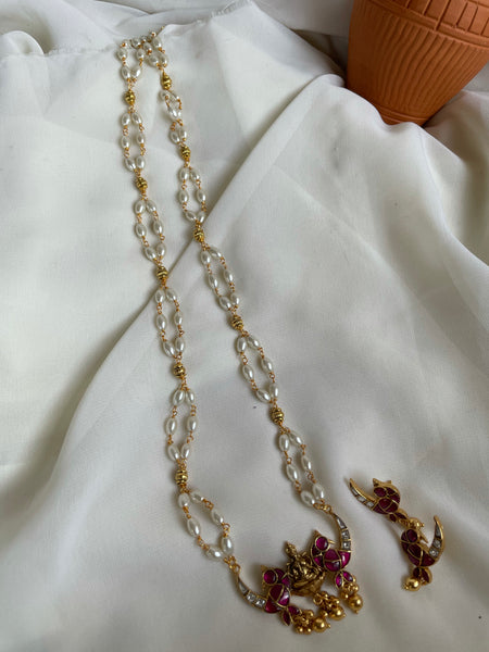 Kundan bird Lakshmi pendant in maala with studs