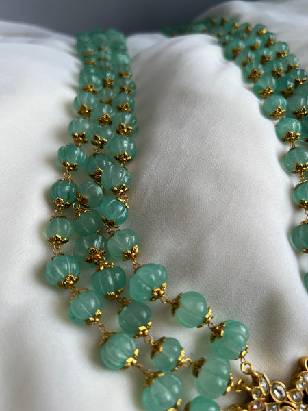 Light green pumpkin emerald Kundan pendant Maala