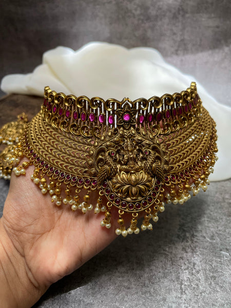 Antique full neck Lakshmi choker with Earrings